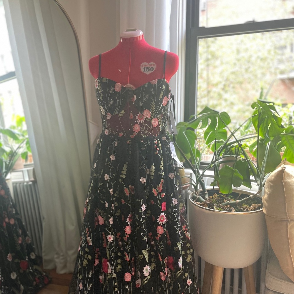 City Studios Juniors' Embroidered Illusion Corset Gown